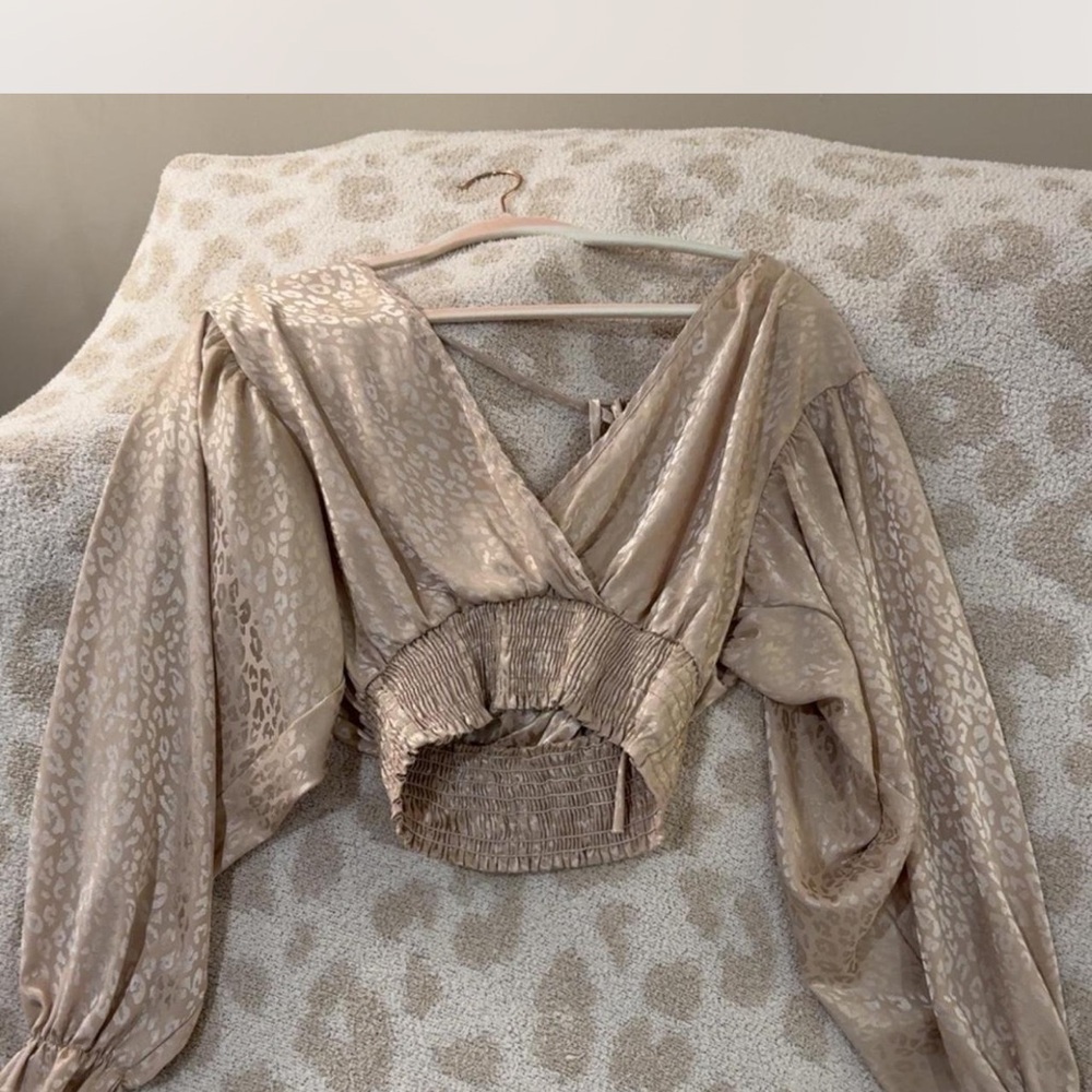Altar'd State Beige Leopard Print Blouse